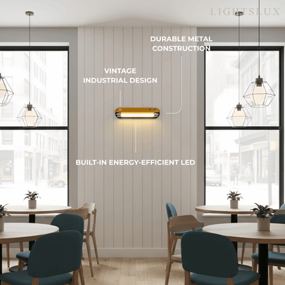 Vintage Industrial Wall Light — Amber Metal Tubular LED