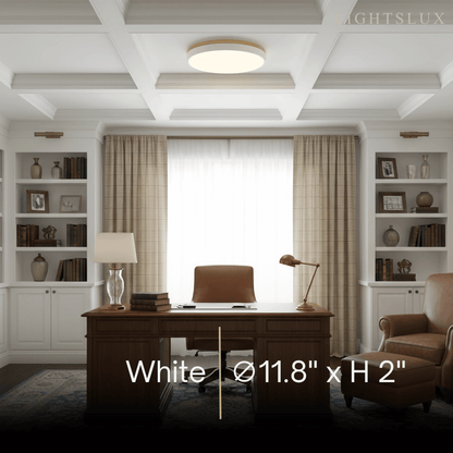 Minimalist Circular Ceiling Lamp — Wood & Matte Grey Frame 