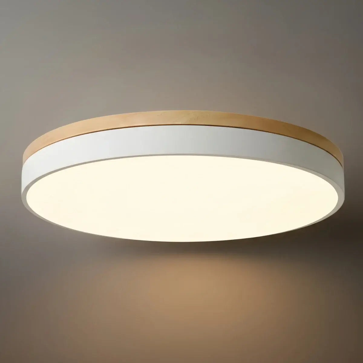 Minimalist Circular Ceiling Lamp — Wood & Matte Grey Frame 