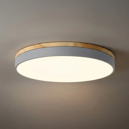 Minimalist Circular Ceiling Lamp — Wood & Matte Grey Frame 
