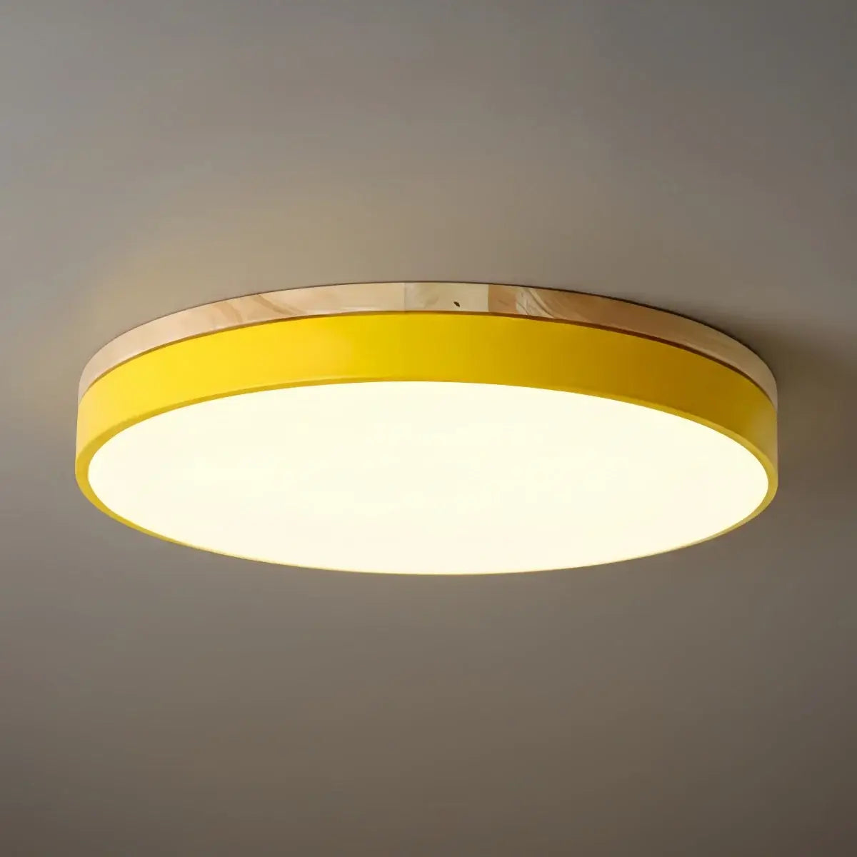 Minimalist Circular Ceiling Lamp — Wood & Matte Grey Frame 