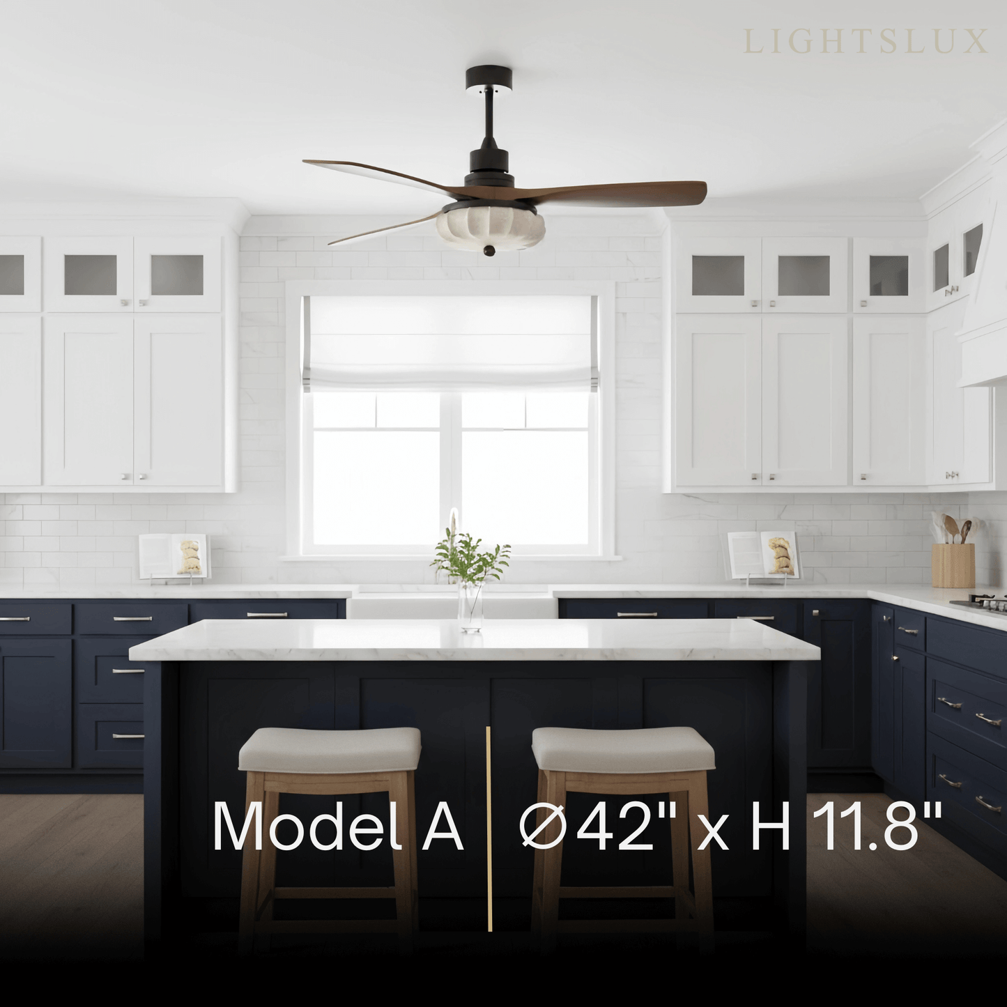 Modern Ceiling Fan Light — Lotus Fabric Shade & Walnut Wood