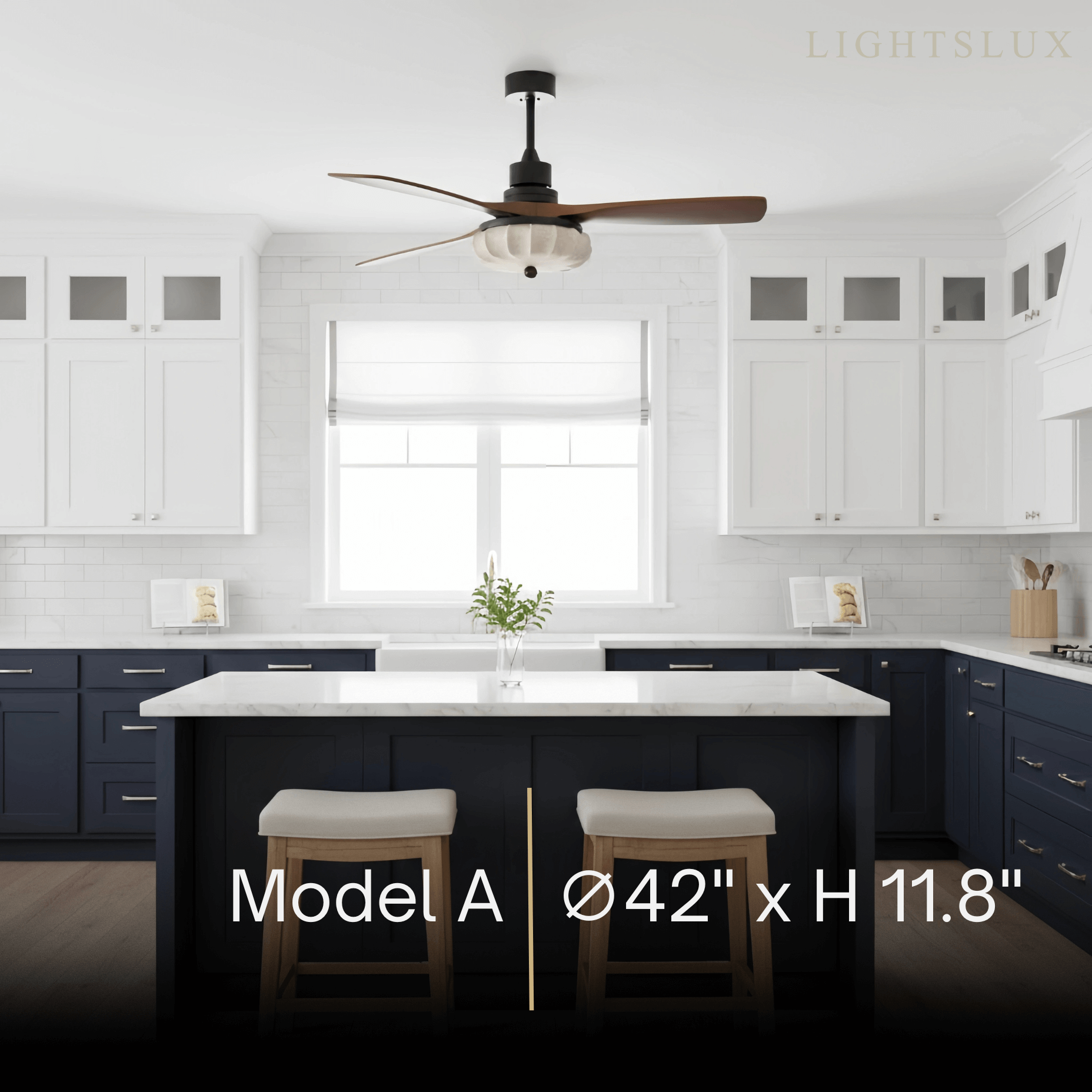 Modern Ceiling Fan Light — Lotus Fabric Shade & Walnut Wood