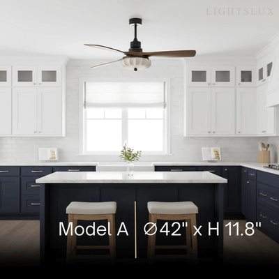 Modern Ceiling Fan Light — Lotus Fabric Shade & Walnut Wood