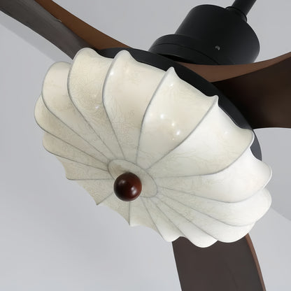 Modern Ceiling Fan Light — Lotus Fabric Shade & Walnut Wood