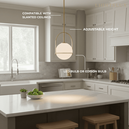 Modern Ceiling Light — Etched Opal Glass Globe & Brass Black