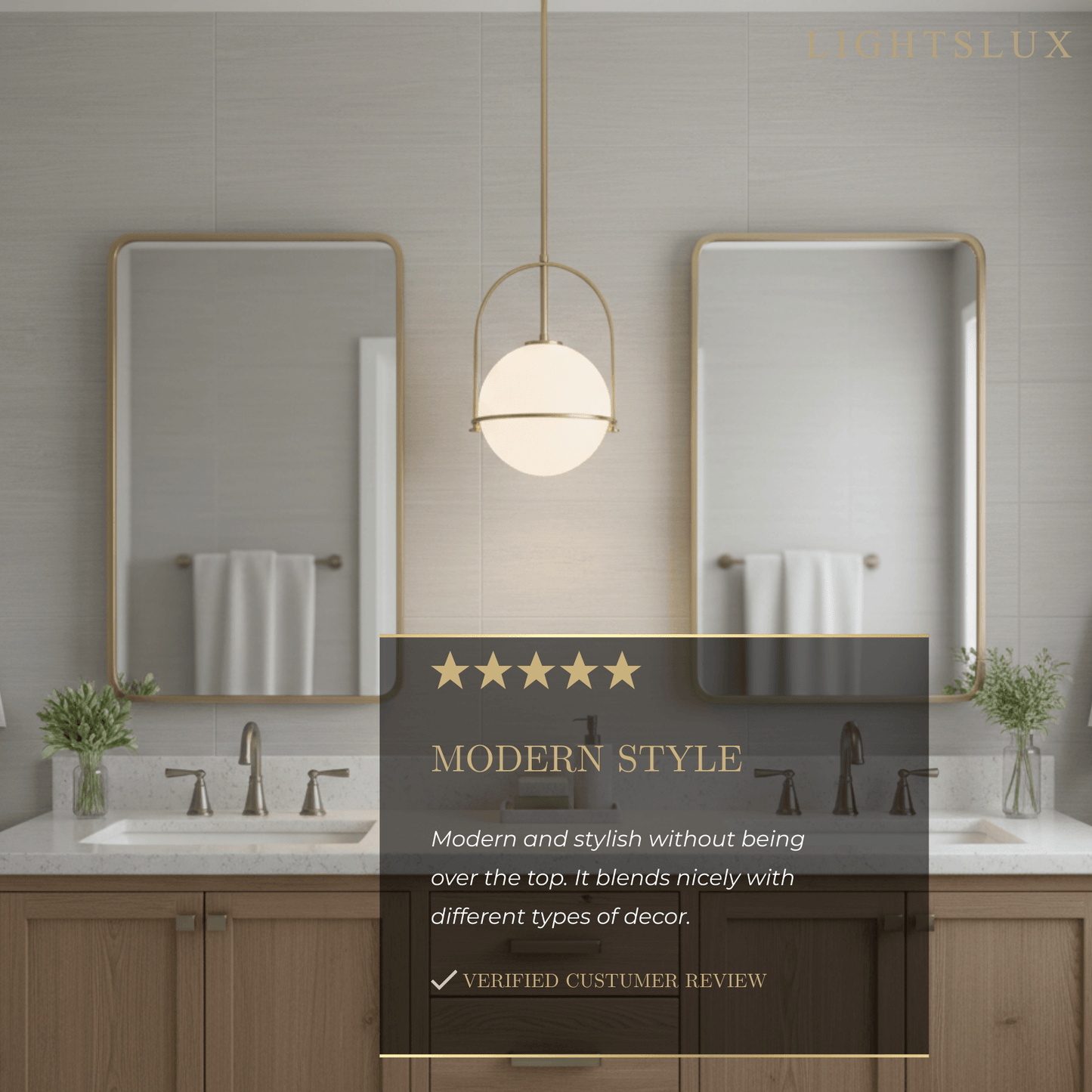 Modern Ceiling Light — Etched Opal Glass Globe & Brass Black