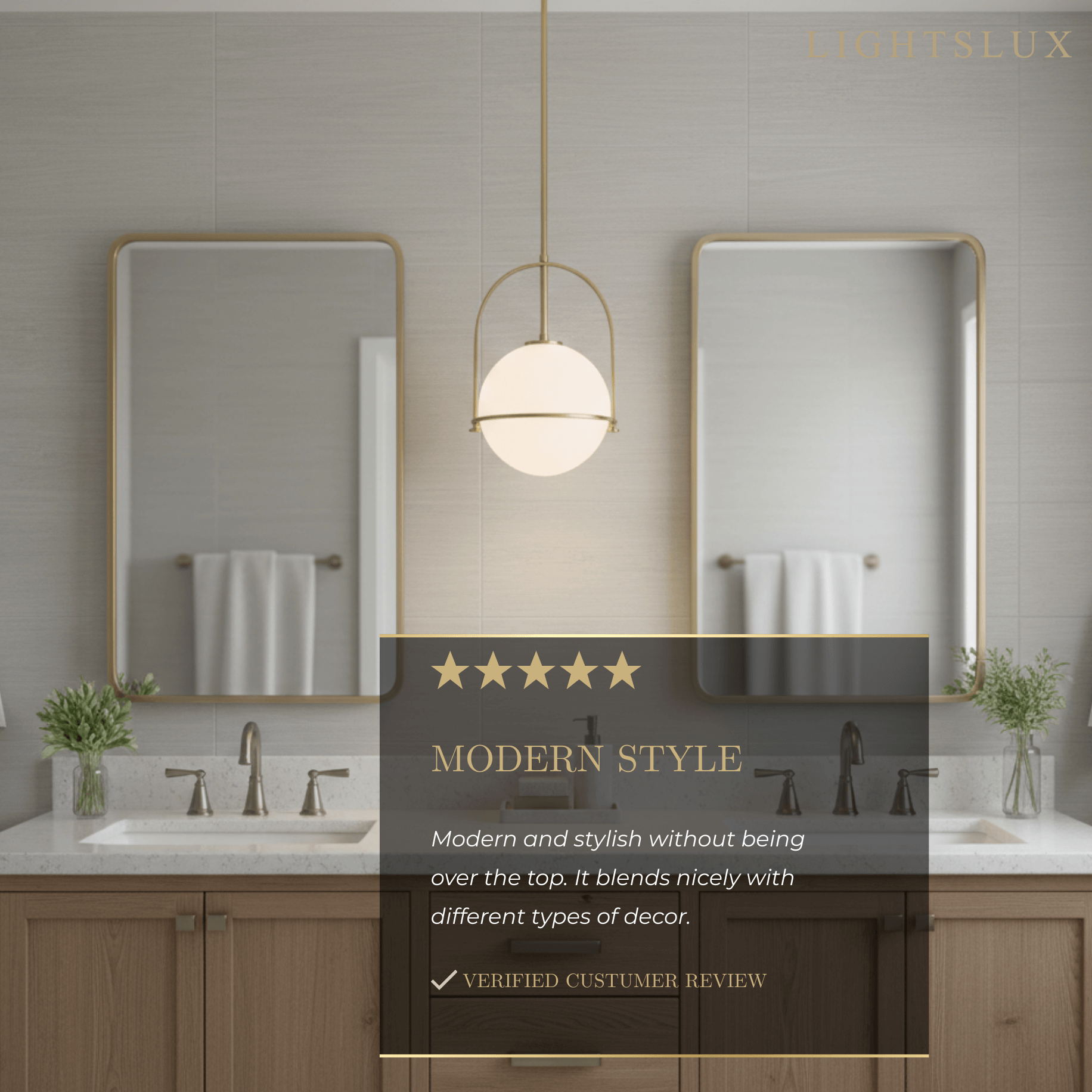 Modern Ceiling Light — Etched Opal Glass Globe & Brass Black