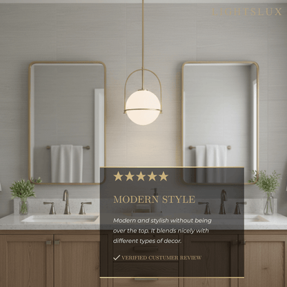Modern Ceiling Light — Etched Opal Glass Globe & Brass Black