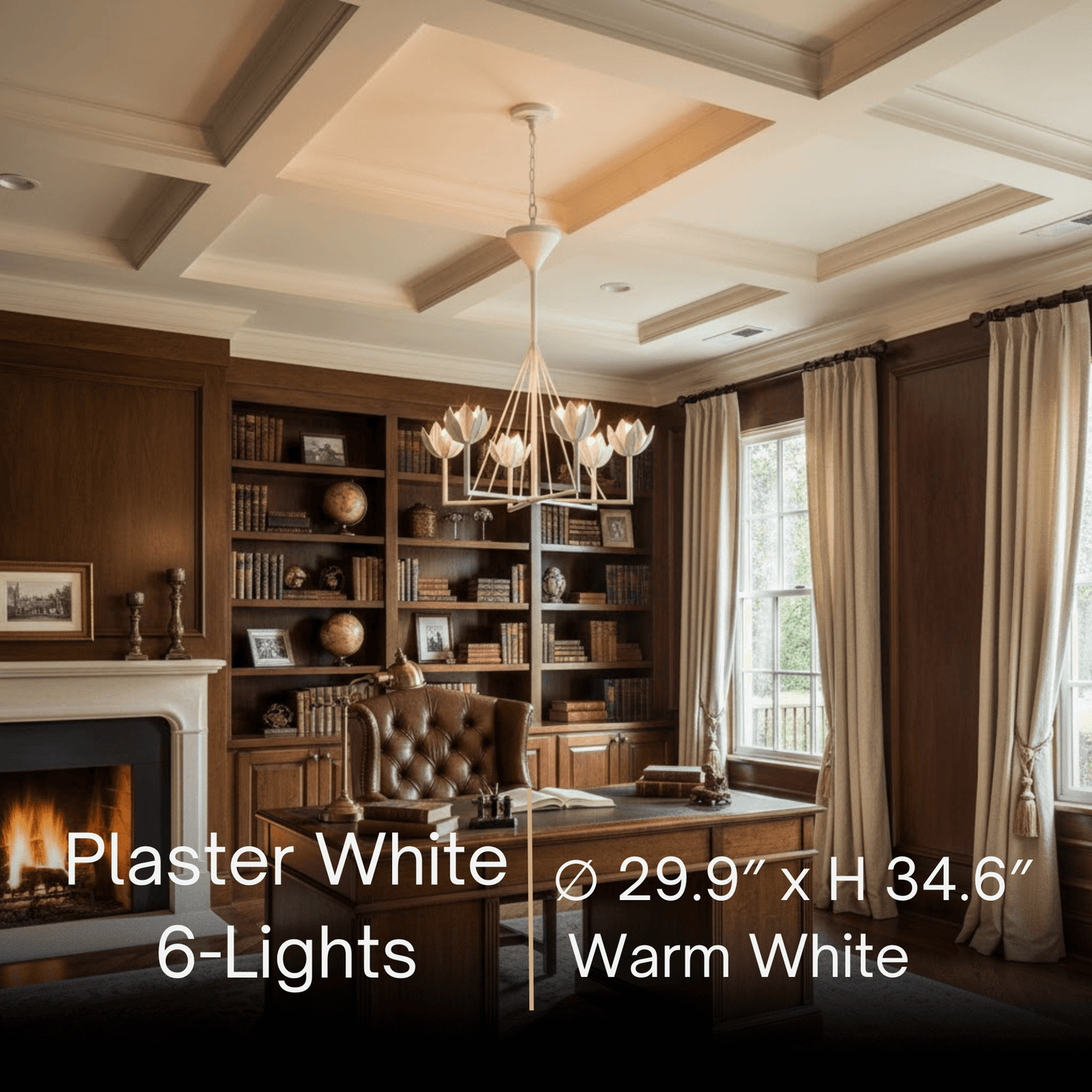 Chandelier — Curved Petal Shades & Brass Frame for Dining Room