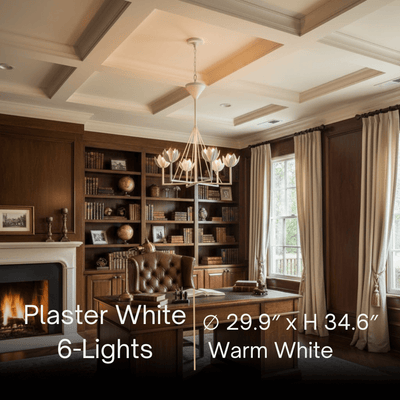 Chandelier — Curved Petal Shades & Brass Frame for Dining Room