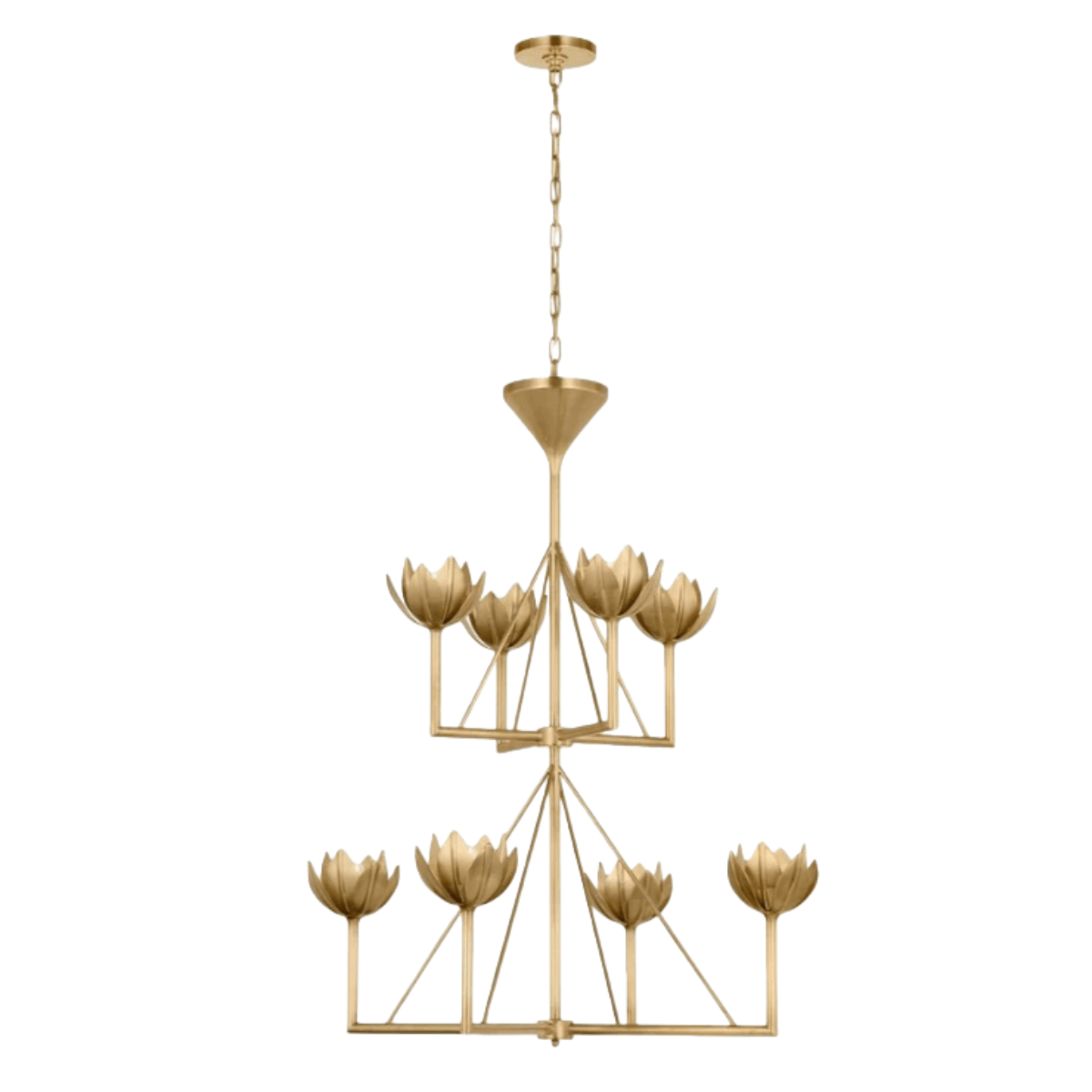 Modern Lotus Chandelier — Curved Petal Shades & Brass Frame