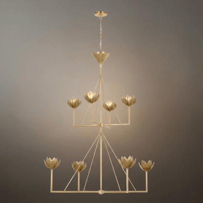 Modern Lotus Chandelier — Curved Petal Shades & Brass Frame