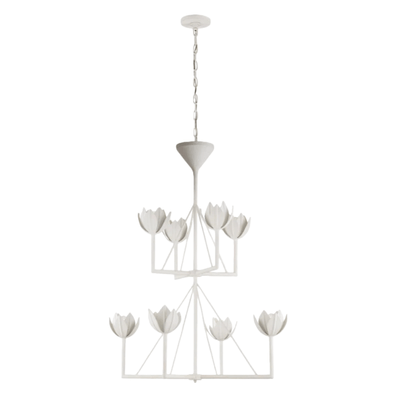 Modern Lotus Chandelier — Curved Petal Shades & Brass Frame