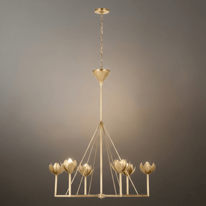 Modern Lotus Chandelier — Curved Petal Shades & Brass Frame