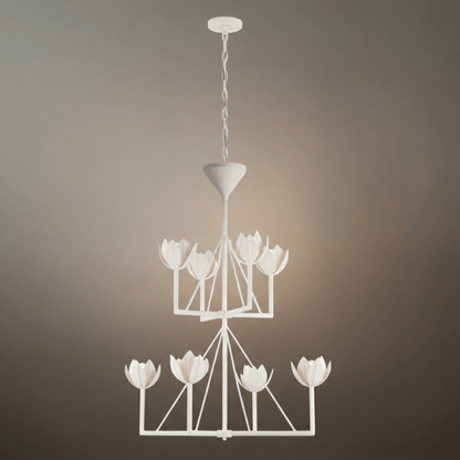 Modern Lotus Chandelier — Curved Petal Shades & Brass Frame