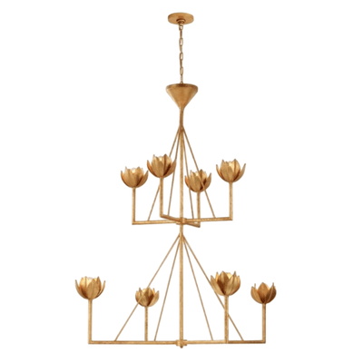 Modern Lotus Chandelier — Curved Petal Shades & Brass Frame