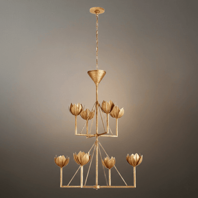 Modern Lotus Chandelier — Curved Petal Shades & Brass Frame