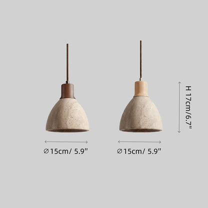 Organic Modern Pendant Light — Textured Stone Resin & Wood Accent