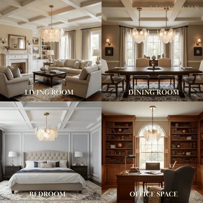  Chandelier — Rippled Wavy Glass Panels & Iron Frame for Living Room