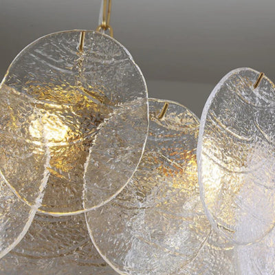 Modern Gold Chandelier — Rippled Wavy Glass Panels & Iron Frame for Living Room