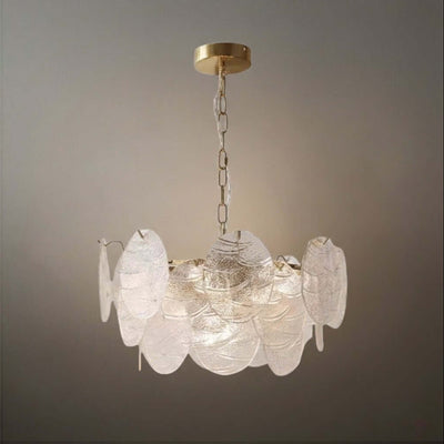  Chandelier — Rippled Wavy Glass Panels & Iron Frame for Living Room