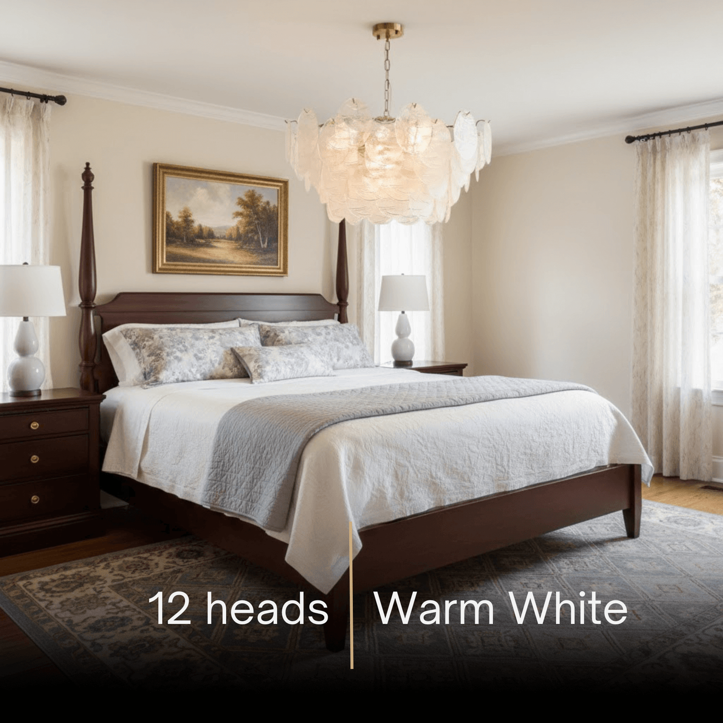  Chandelier — Rippled Wavy Glass Panels & Iron Frame for Living Room