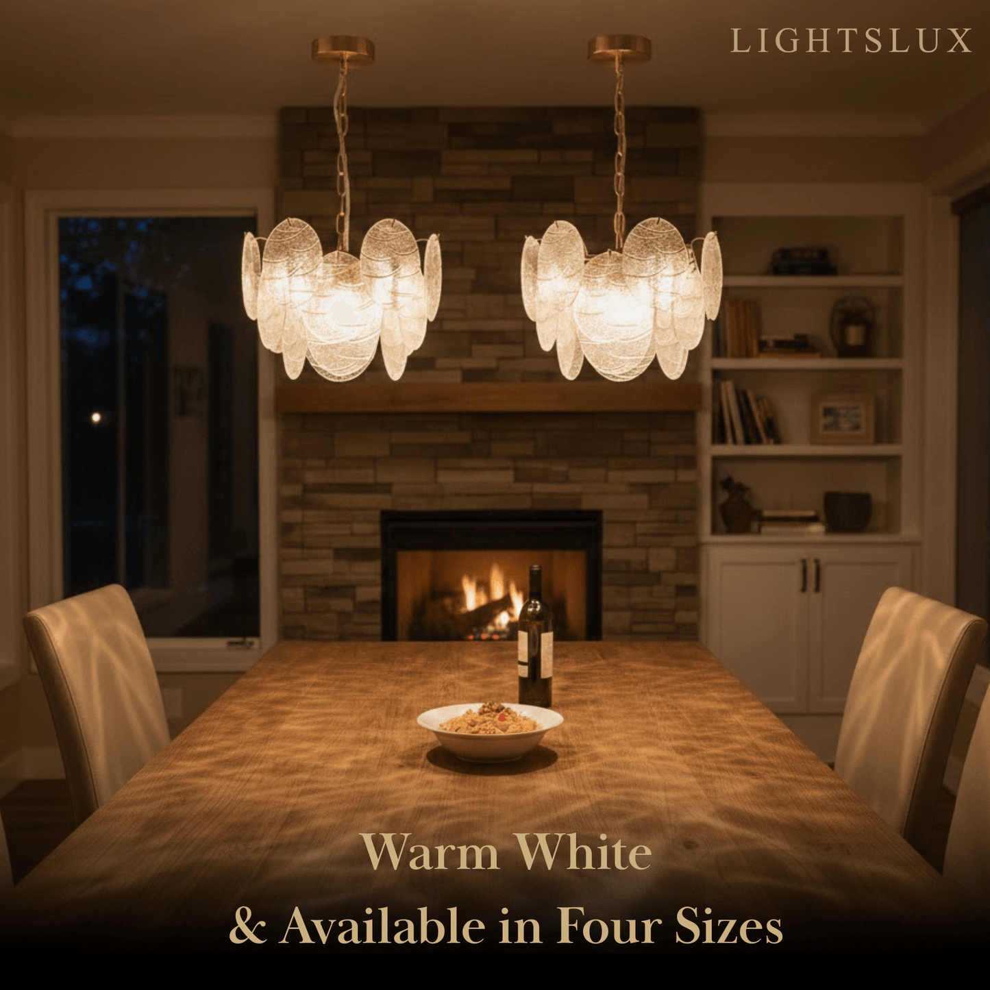 Chandelier — Rippled Wavy Glass Panels & Iron Frame for Living Room