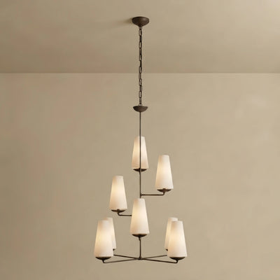 Modern Tiered Chandelier — Copper Frame & Linen Shades for Dining Room