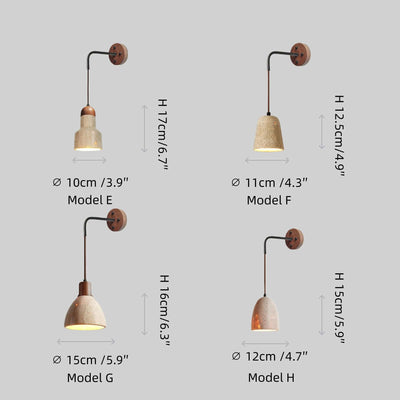 Wall Lamp — Travertine Shade Walnut Wood Socket for Bedside