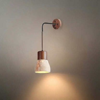 Wall Lamp — Travertine Shade Walnut Wood Socket for Bedside