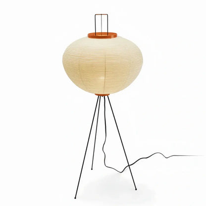 Japanese Floor Lamp – Mulberry Paper Lantern Light with Black Metal Base for Living Room