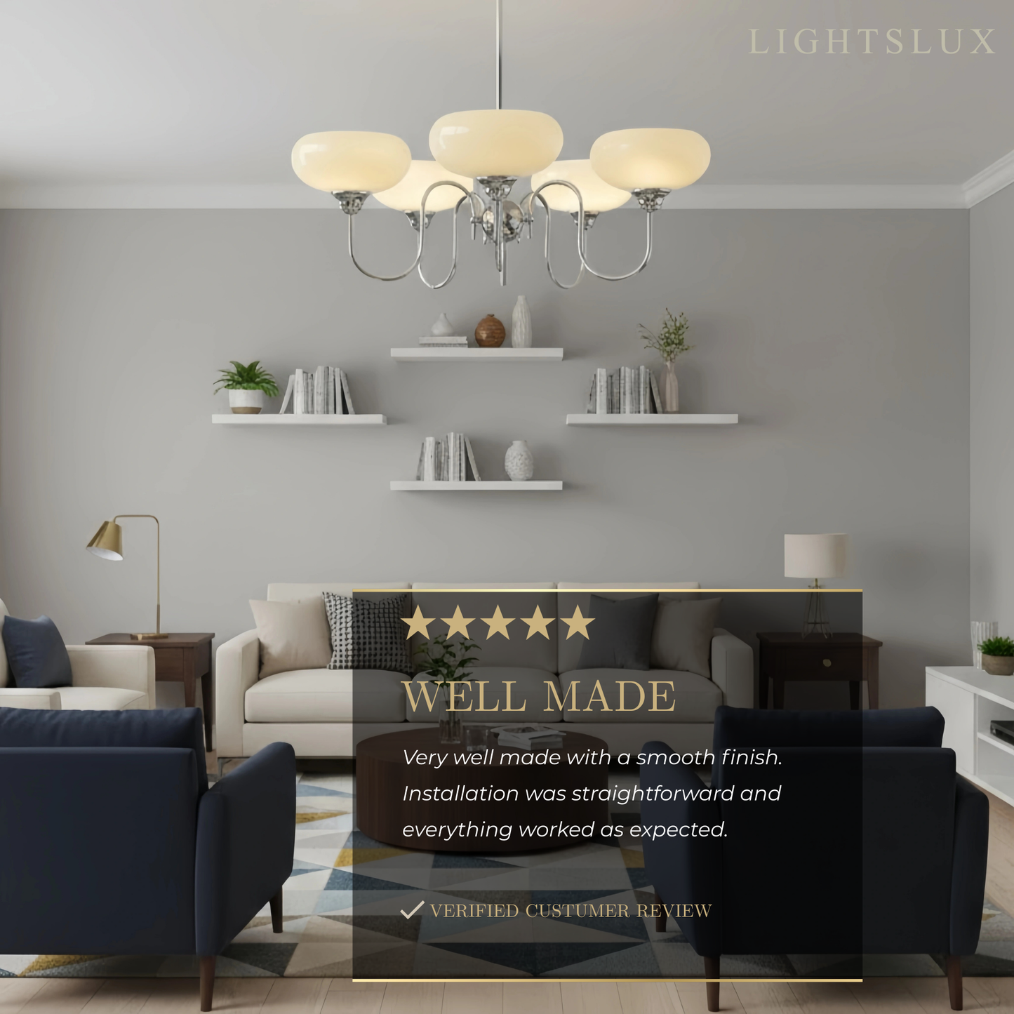 Modern Glass Chandelier – Gold or Chrome Multi-Light Ceiling Lamp