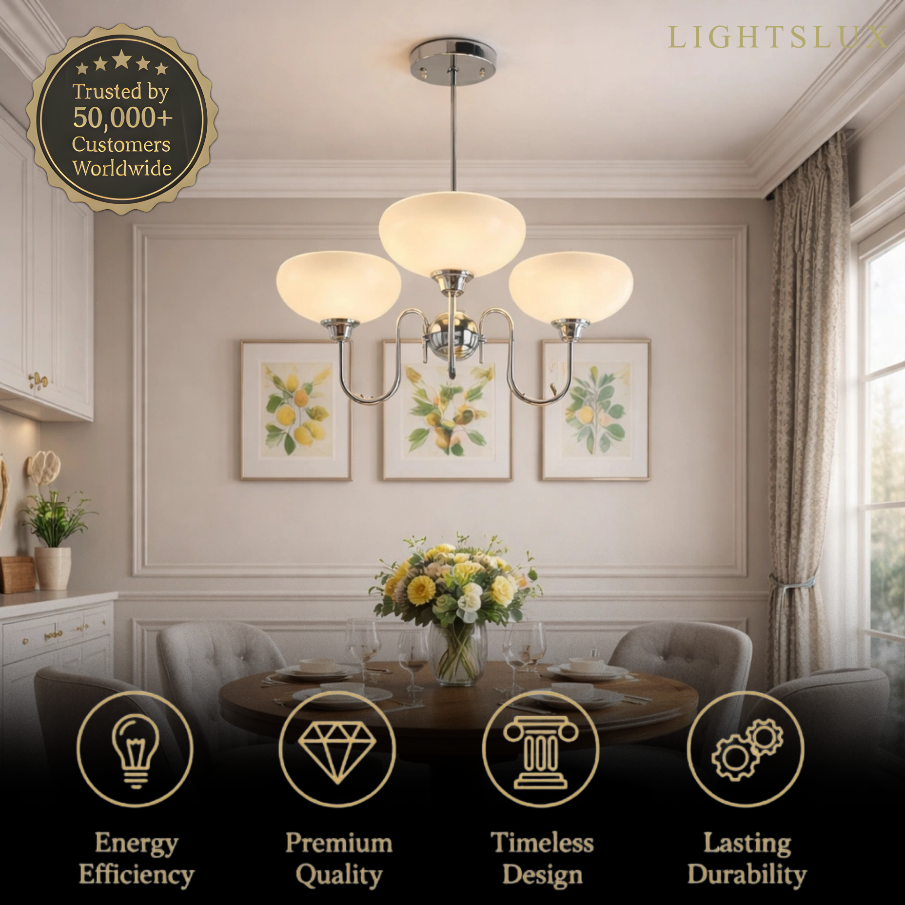 Modern Glass Chandelier – Gold or Chrome Multi-Light Ceiling Lamp