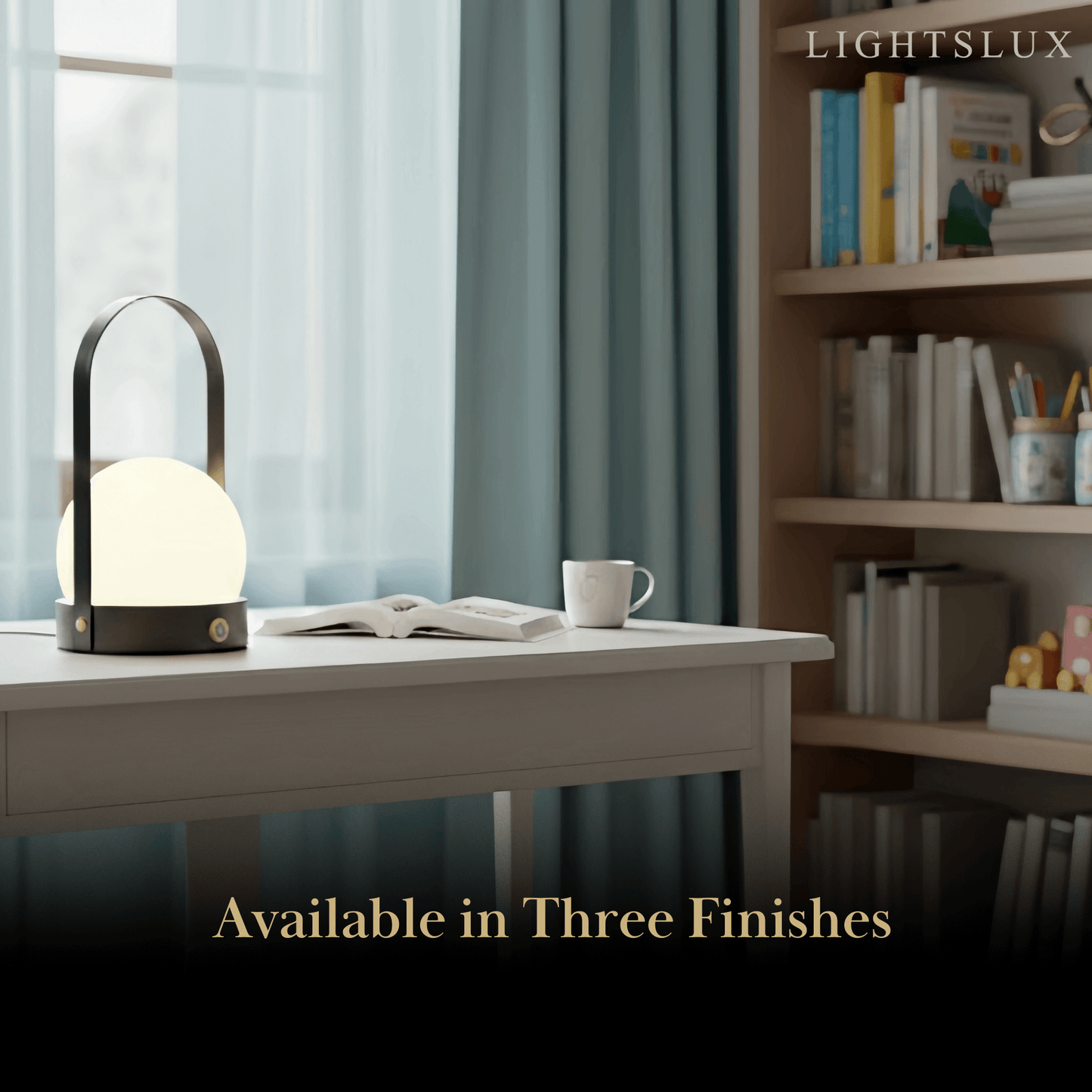 Modern Portable Table Lamp – LED Glass Lantern Light with Handle in Gold, Black or White