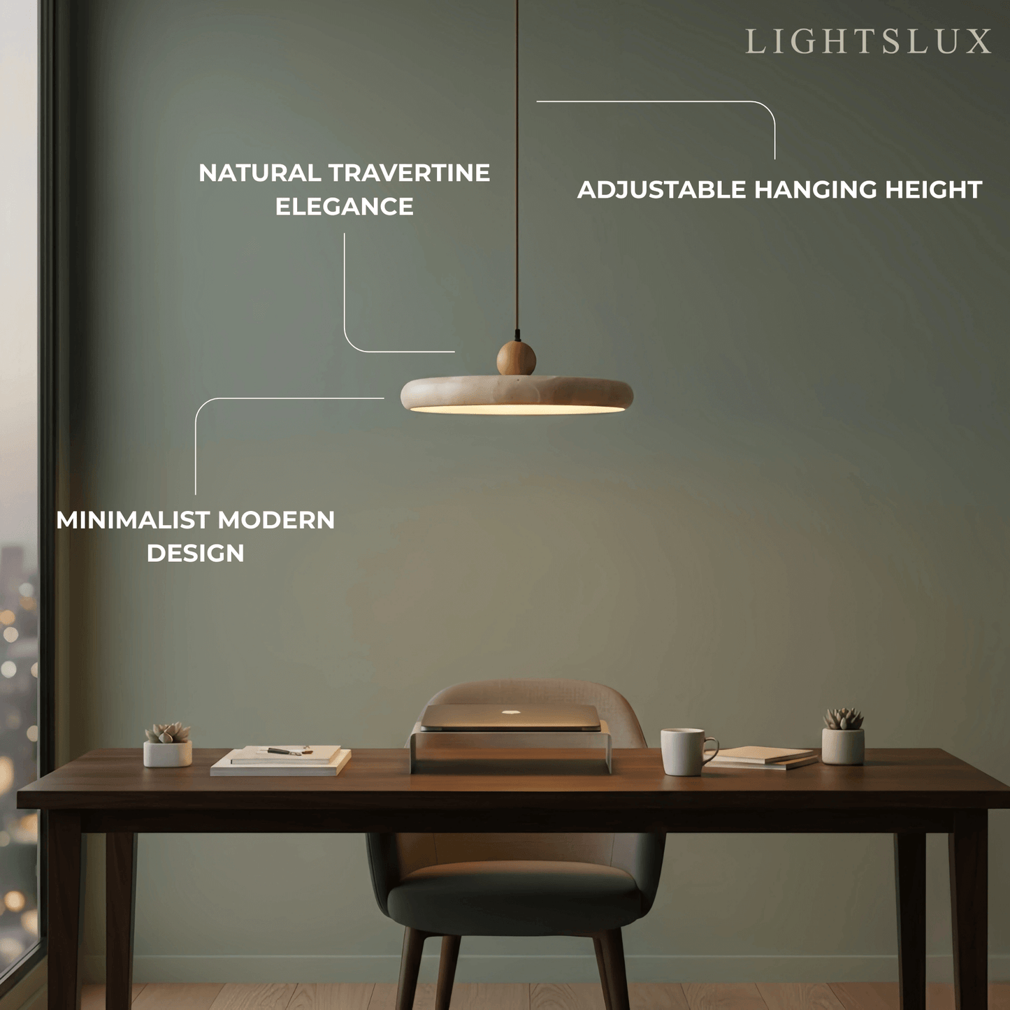 Modern Pendant Light – Wood and Stone LED Ceiling Lamp for Dining Room