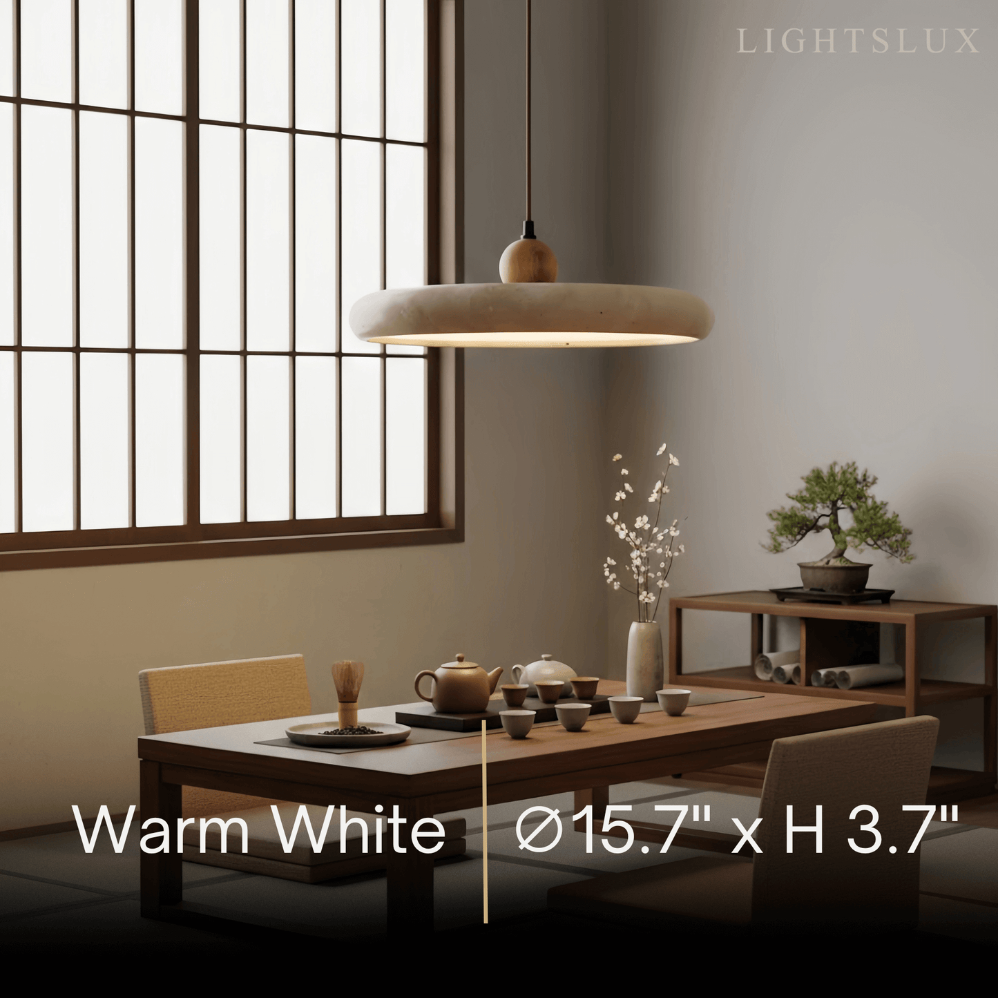 Modern Pendant Light – Wood and Stone LED Ceiling Lamp for Dining Room
