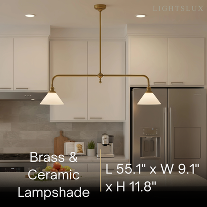 Modern Brass Pendant Light – White Ceramic Island Chandelier