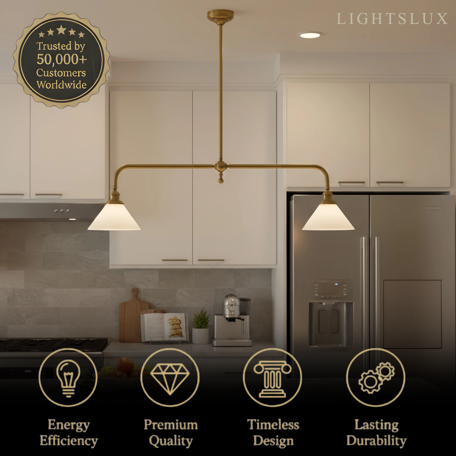 Modern Brass Pendant Light – White Ceramic Island Chandelier