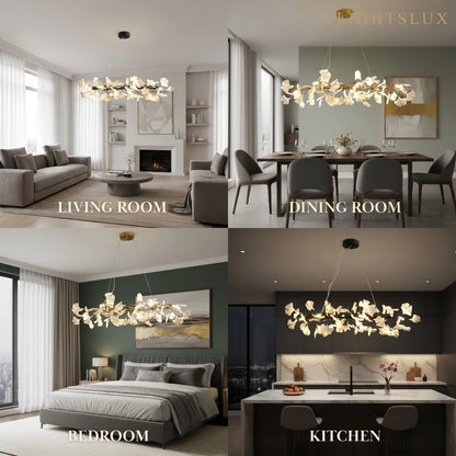 Modern Ginkgo Chandelier – Ceramic Petal Ceiling Light