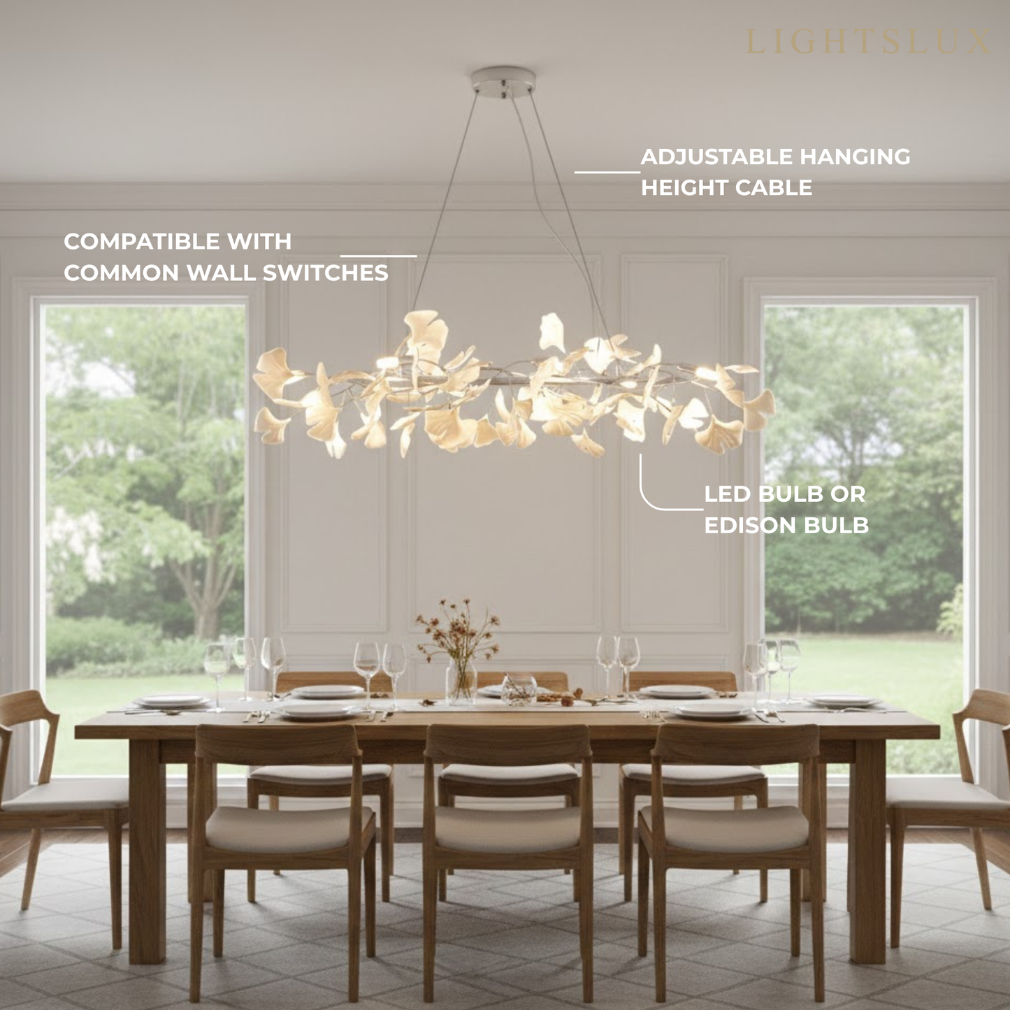 Modern Ginkgo Chandelier – Ceramic Petal Ceiling Light