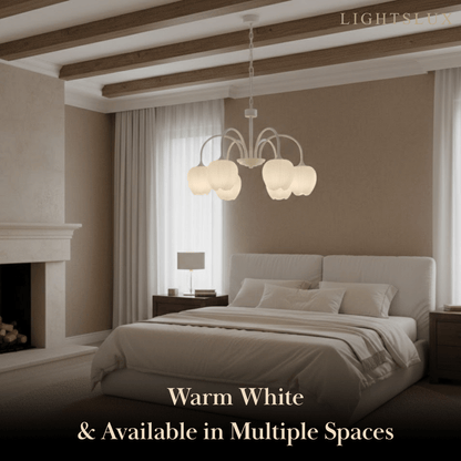 Modern Tulip Chandelier – Matcha Metal and White Glass Ceiling Light