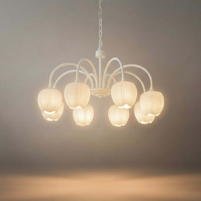 Modern Tulip Chandelier – Matcha Metal and White Glass Ceiling Light