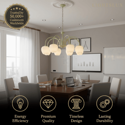 Modern Tulip Chandelier – Matcha Metal and White Glass Ceiling Light