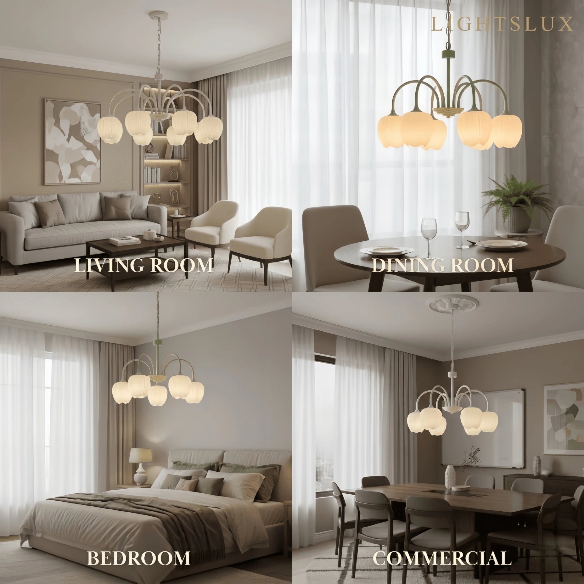 Modern Tulip Chandelier – Matcha Metal and White Glass Ceiling Light