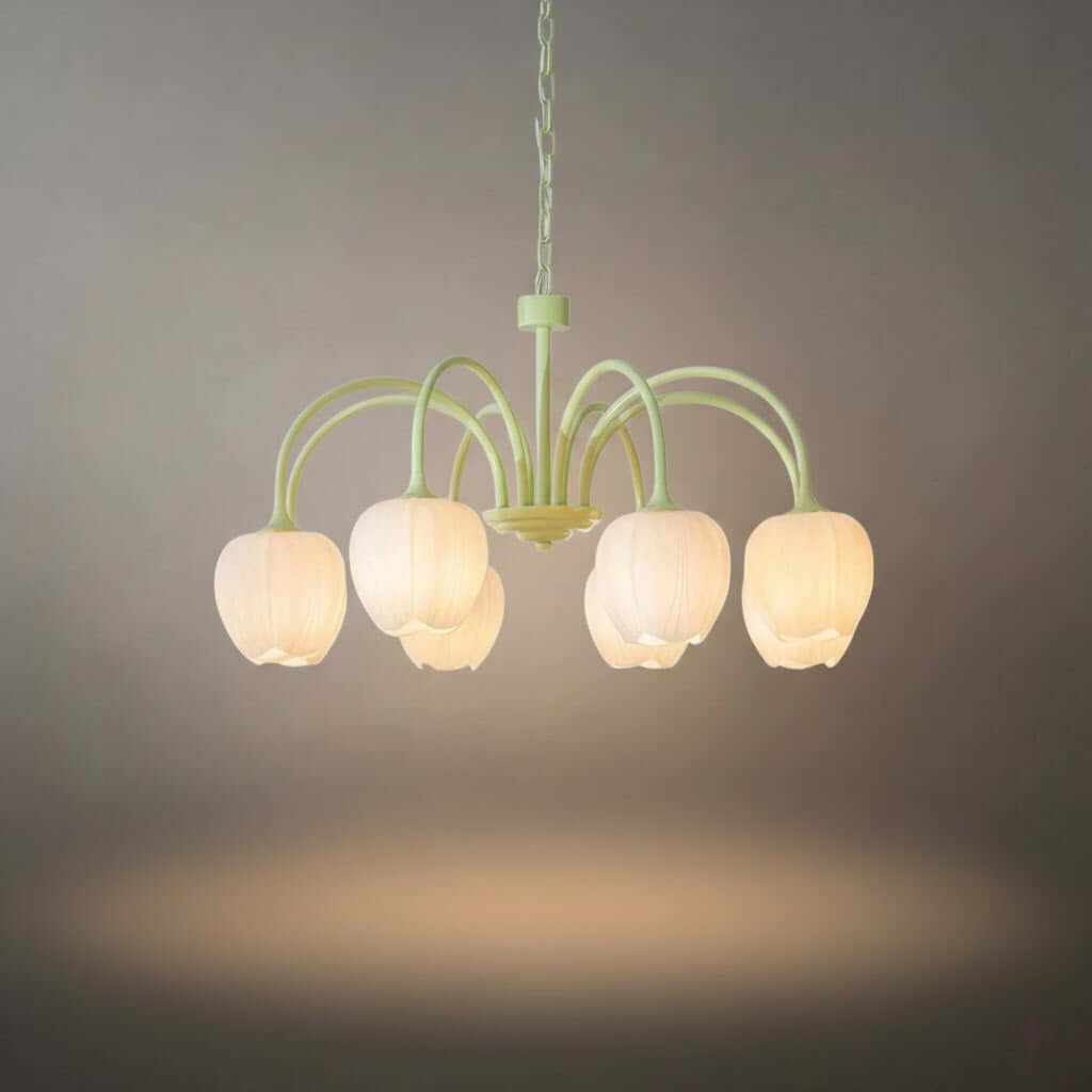 Modern Tulip Chandelier – Matcha Metal and White Glass Ceiling Light