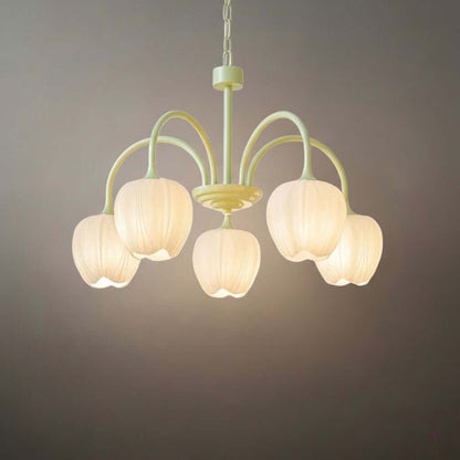 Modern Tulip Chandelier – Matcha Metal and White Glass Ceiling Light