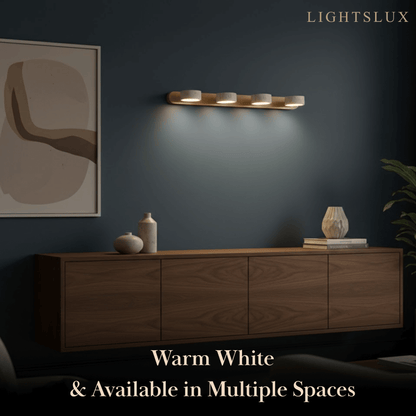 Modern Travertine Wall Light – Wood and Stone LED Sconce for Living Room