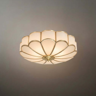 Modern Flower Glass Ceiling Light – Brass Flush Mount Lamp 