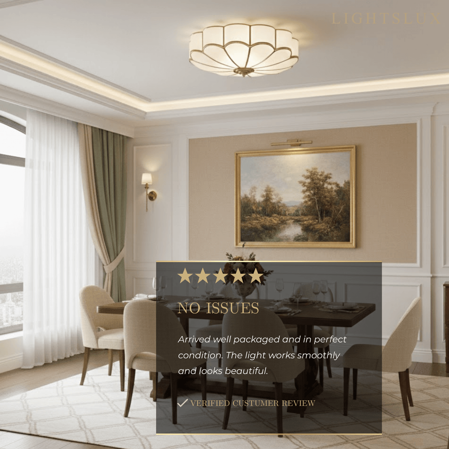 Modern Flower Glass Ceiling Light – Brass Flush Mount Lamp for Bedroom